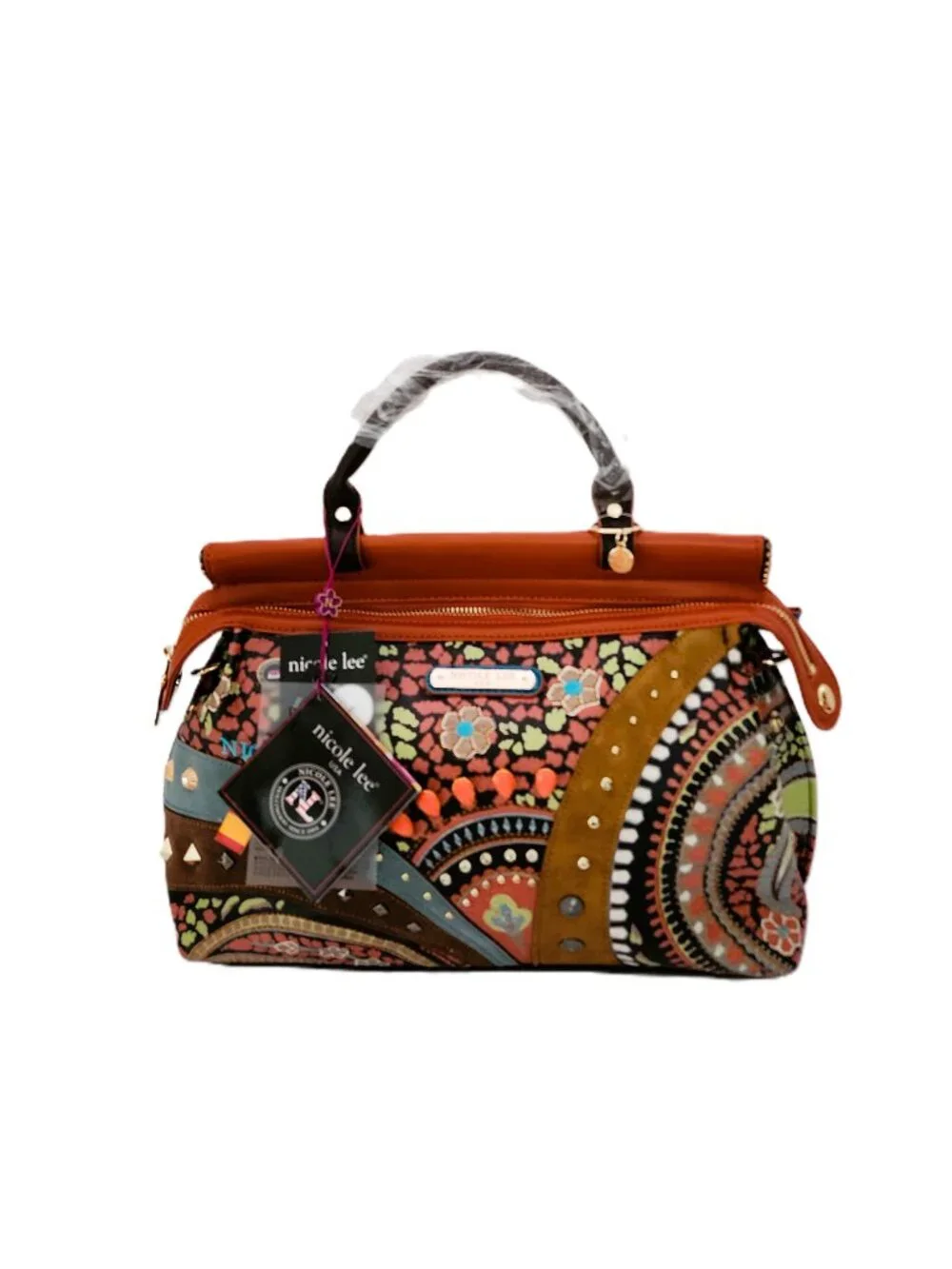 NWT Nicole Lee Vintage Printed Patchwork Satchel Crossbody Bag V16634 Boho 2021
